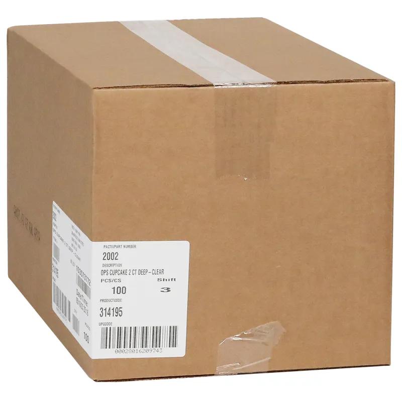 Cupcake Muffin Hinged Container With Dome Lid 6.75X4 IN 2 Compartment OPS Clear Rectangle 100/Case