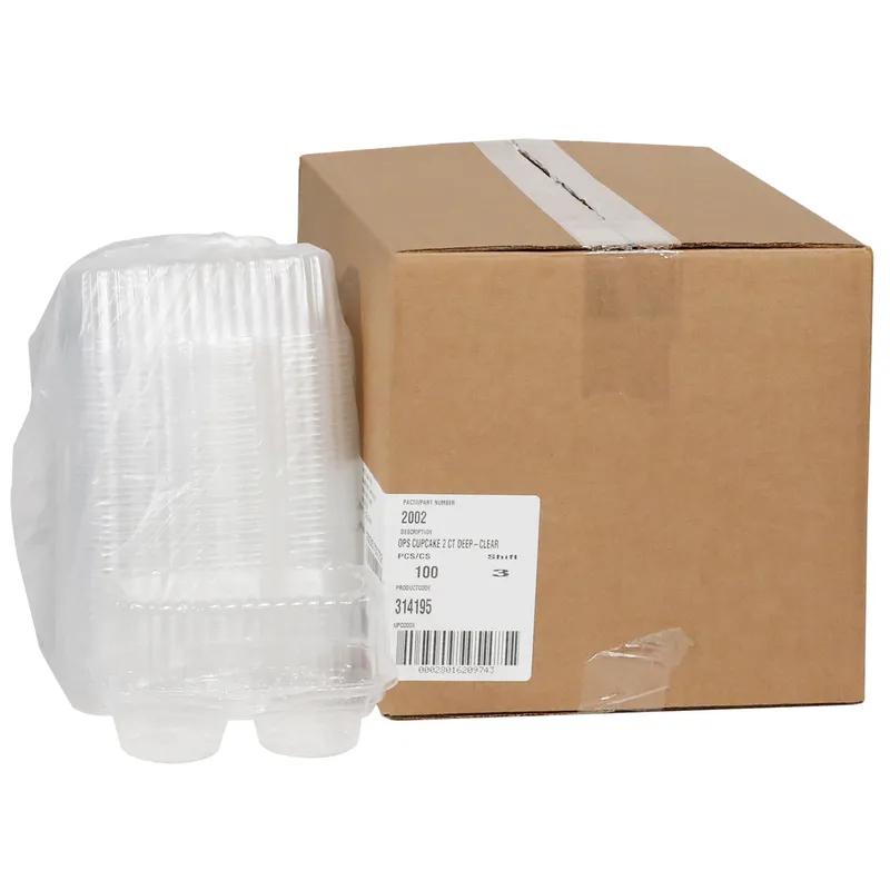 Cupcake Muffin Hinged Container With Dome Lid 6.75X4 IN 2 Compartment OPS Clear Rectangle 100/Case