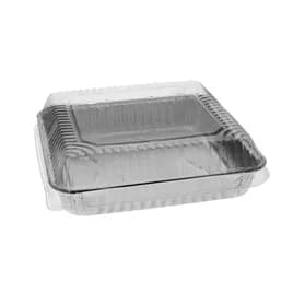 Bakery Pan & Lid Combo With Dome Lid 32 OZ 7.9X7.9X1.3 IN Aluminum OPS Silver Clear Square 100/Case