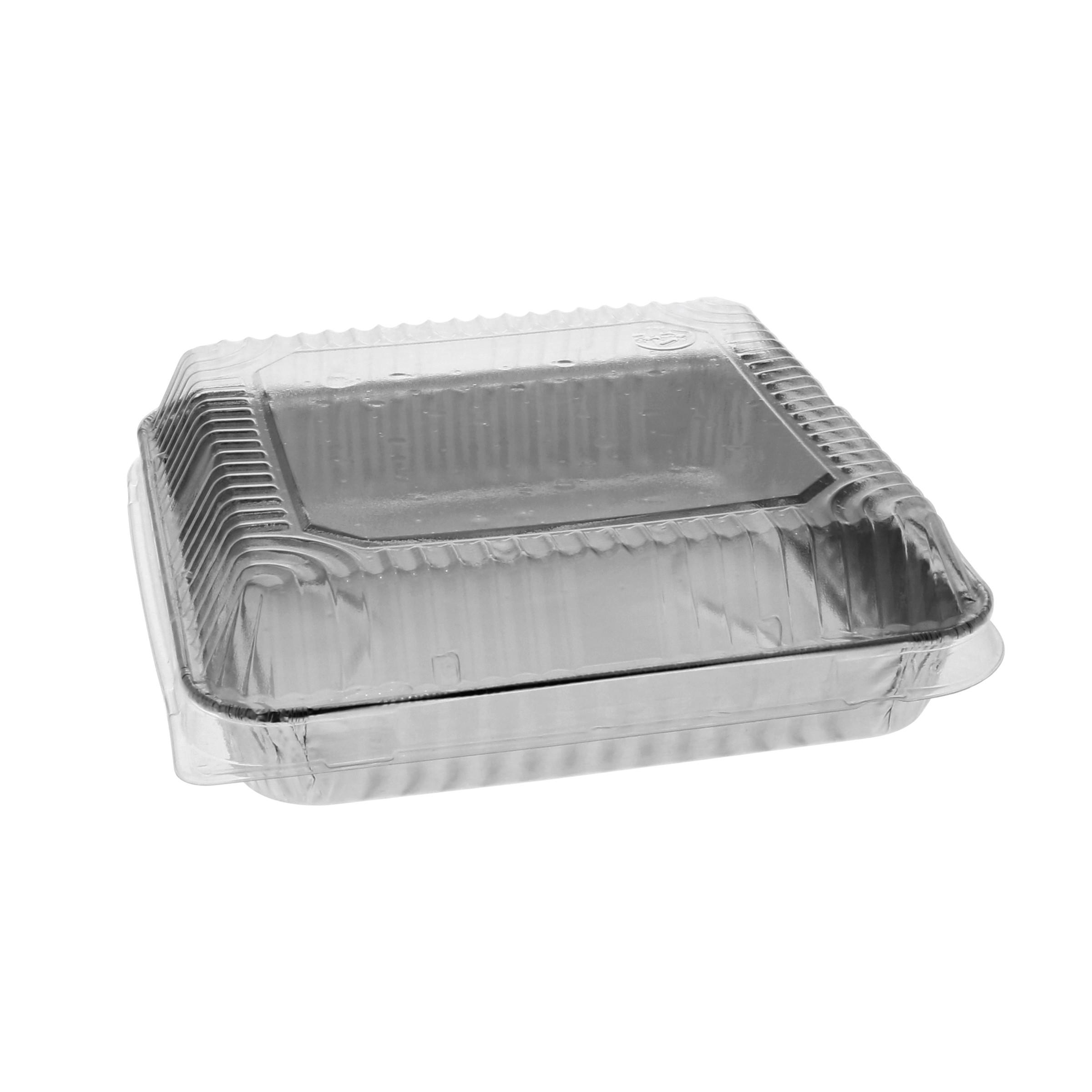 Bakery Pan & Lid Combo With Dome Lid 32 OZ 7.9X7.9X1.3 IN Aluminum OPS Silver Clear Square 100/Case