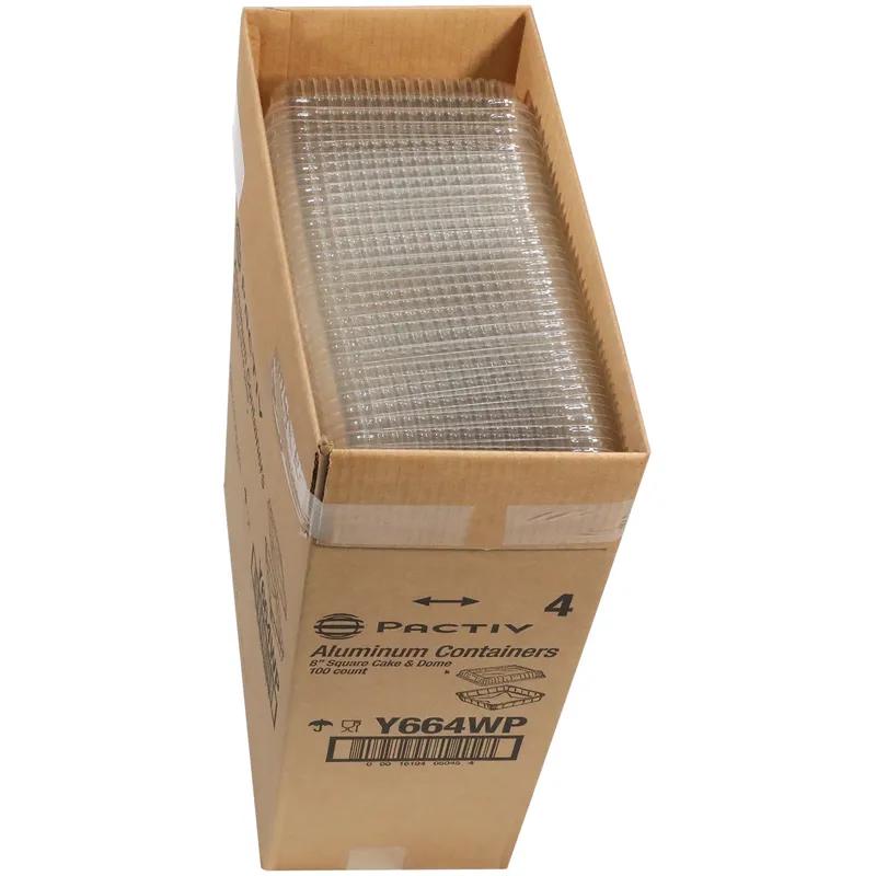 Bakery Pan & Lid Combo With Dome Lid 32 OZ 7.9X7.9X1.3 IN Aluminum OPS Silver Clear Square 100/Case