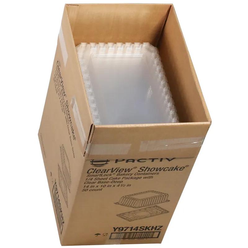 Showcake Cake Container & Lid Combo With Dome Lid 1/4 Size 15X11X4.5 IN OPS Clear Rectangle Bar Lock 50/Case