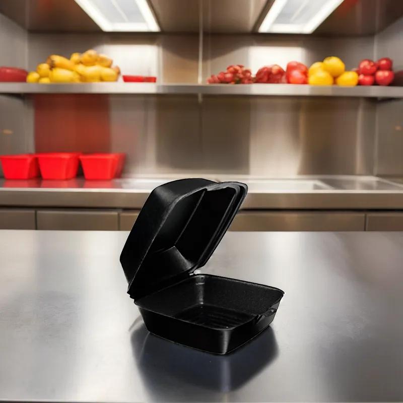 Snap-it Sandwich Take-Out Container Hinged Small (SM) 6X6 IN Polystyrene Foam Black 500/Case
