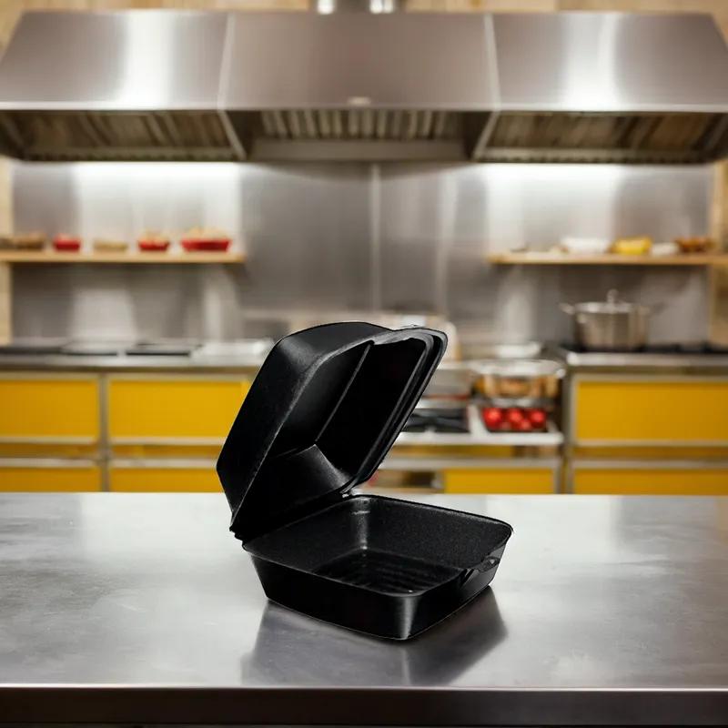 Snap-it Sandwich Take-Out Container Hinged Small (SM) 6X6 IN Polystyrene Foam Black 500/Case