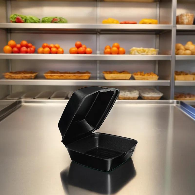 Snap-it Sandwich Take-Out Container Hinged Small (SM) 6X6 IN Polystyrene Foam Black 500/Case