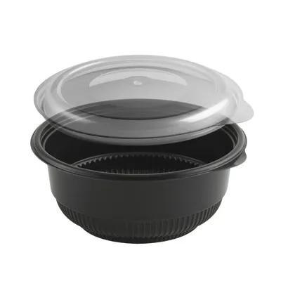 Bowl & Lid Combo With Flat Lid 20 OZ PP Black Clear Round Unhinged Microwave Safe 250/Case