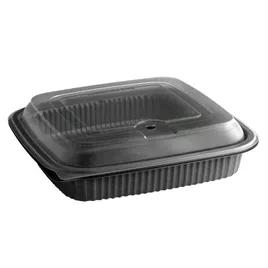 Take-Out Container Base & Lid Combo With Dome Lid 36 OZ PP Black Clear Square Anti-Fog 150/Case