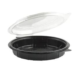 Cold Take-Out Container Hinged With Dome Lid 9X9 IN RPET Black Clear Shallow 100/Case