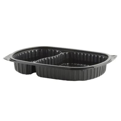 Take-Out Container Base 7X10X1.25 IN 2 Compartment PP Black Microwave Safe 250/Case