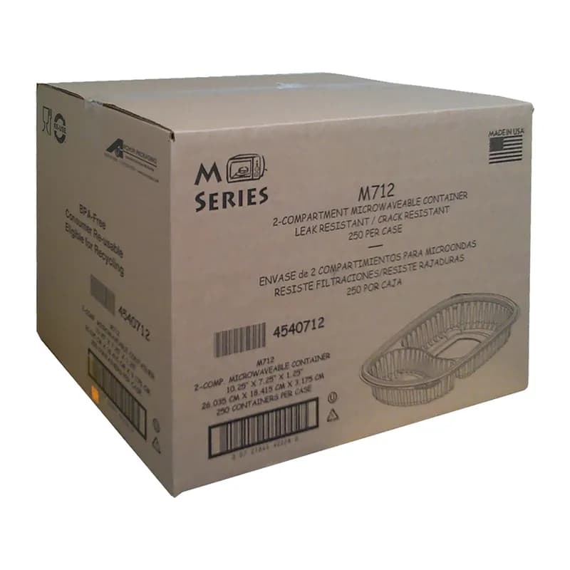 Take-Out Container Base 7X10X1.25 IN 2 Compartment PP Black Microwave Safe 250/Case