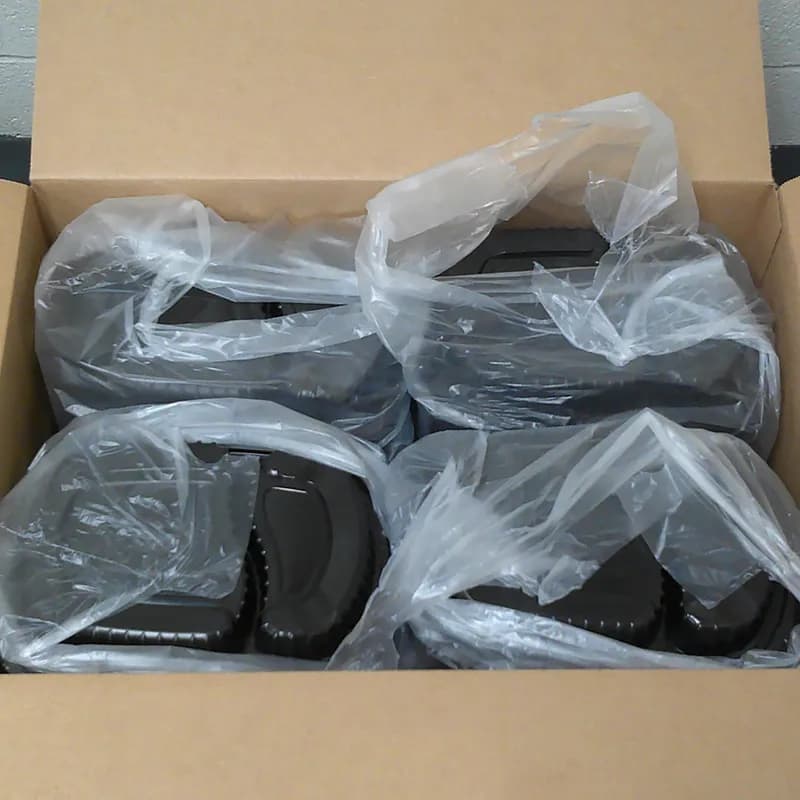 Take-Out Container Base 7X10X1.25 IN 2 Compartment PP Black Microwave Safe 250/Case