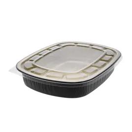 Take-Out Container Base & Lid Combo With Flat Lid Small (SM) 46 OZ Aluminum Black Gold Clear Rectangle 50/Case