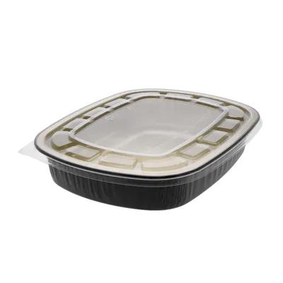 Take-Out Container Base & Lid Combo With Flat Lid Small (SM) 46 OZ Aluminum Black Gold Clear Rectangle 50/Case