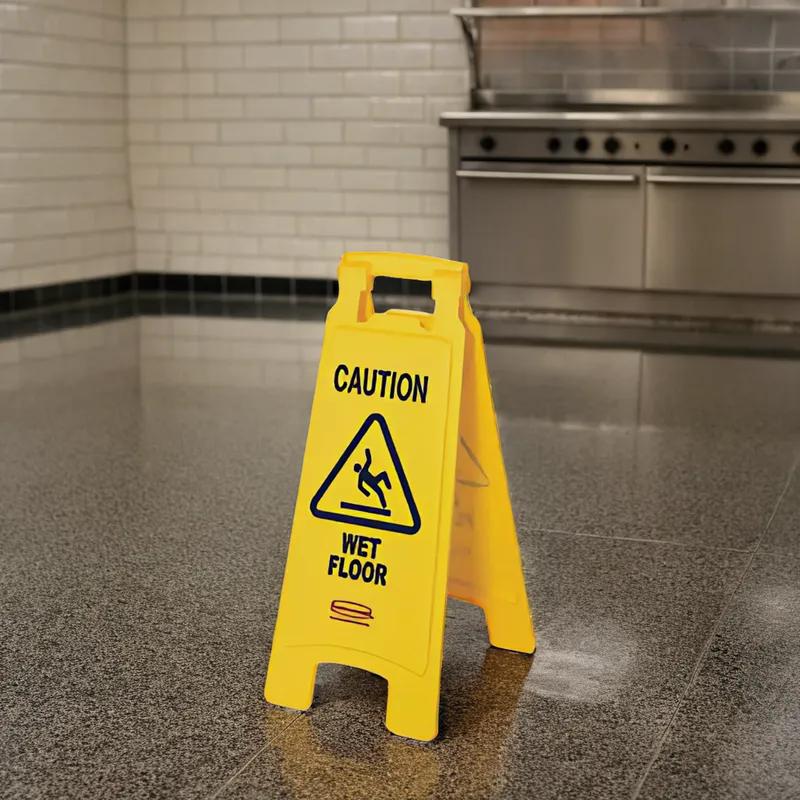 Wet Floor Caution Sign 26X12 IN Yellow Plastic Multilingual 1/Each