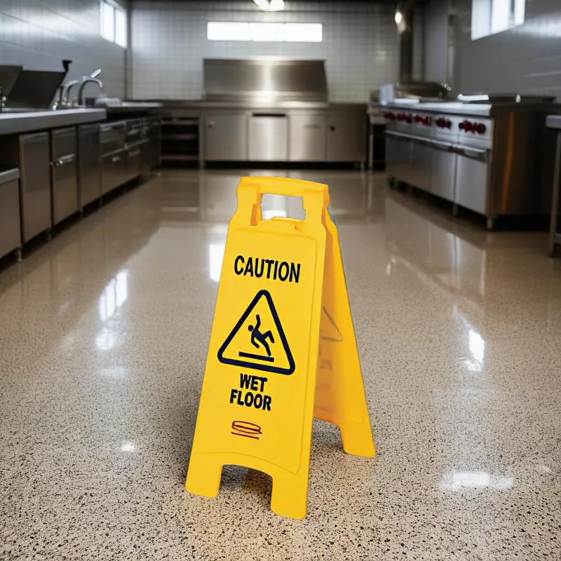 Wet Floor Caution Sign 26X12 IN Yellow Plastic Multilingual 1/Each