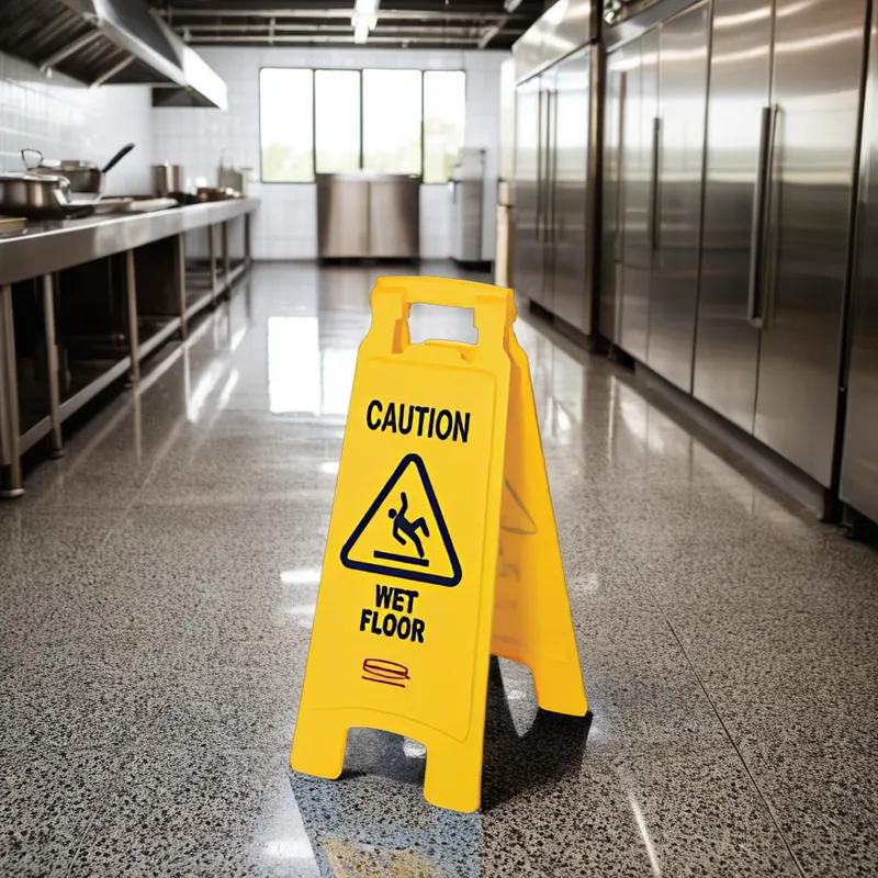 Wet Floor Caution Sign 26X12 IN Yellow Plastic Multilingual 1/Each