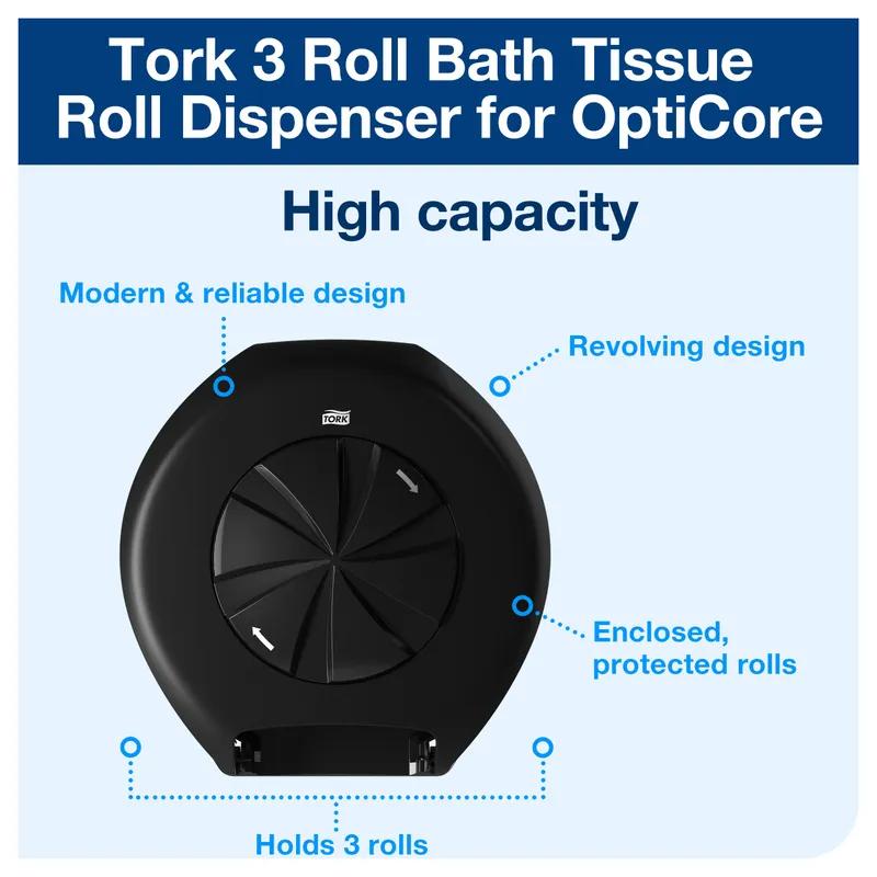 Tork OptiCore® T11 Toilet Paper Dispenser 6.31X14.12X14.56 IN Plastic Wall Mount Black 3-Roll 1/Each
