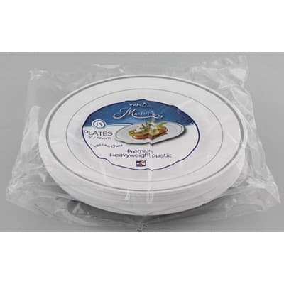 WNA Plate 7 IN Plastic White Silver Round 150/Case