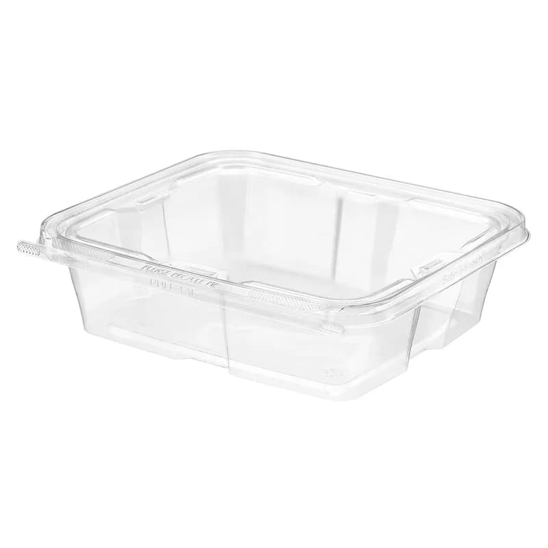 Safe-T-Fresh® Deli Container Hinged With Flat Lid 48 OZ RPET Clear Rectangle 150/Case