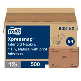 Tork Xpressnap® N4 Dispenser Napkins 4.25X6.5 IN Natural Enviro Print Paper Interfold Embossed 500 Count/Pack 12 Packs/Case