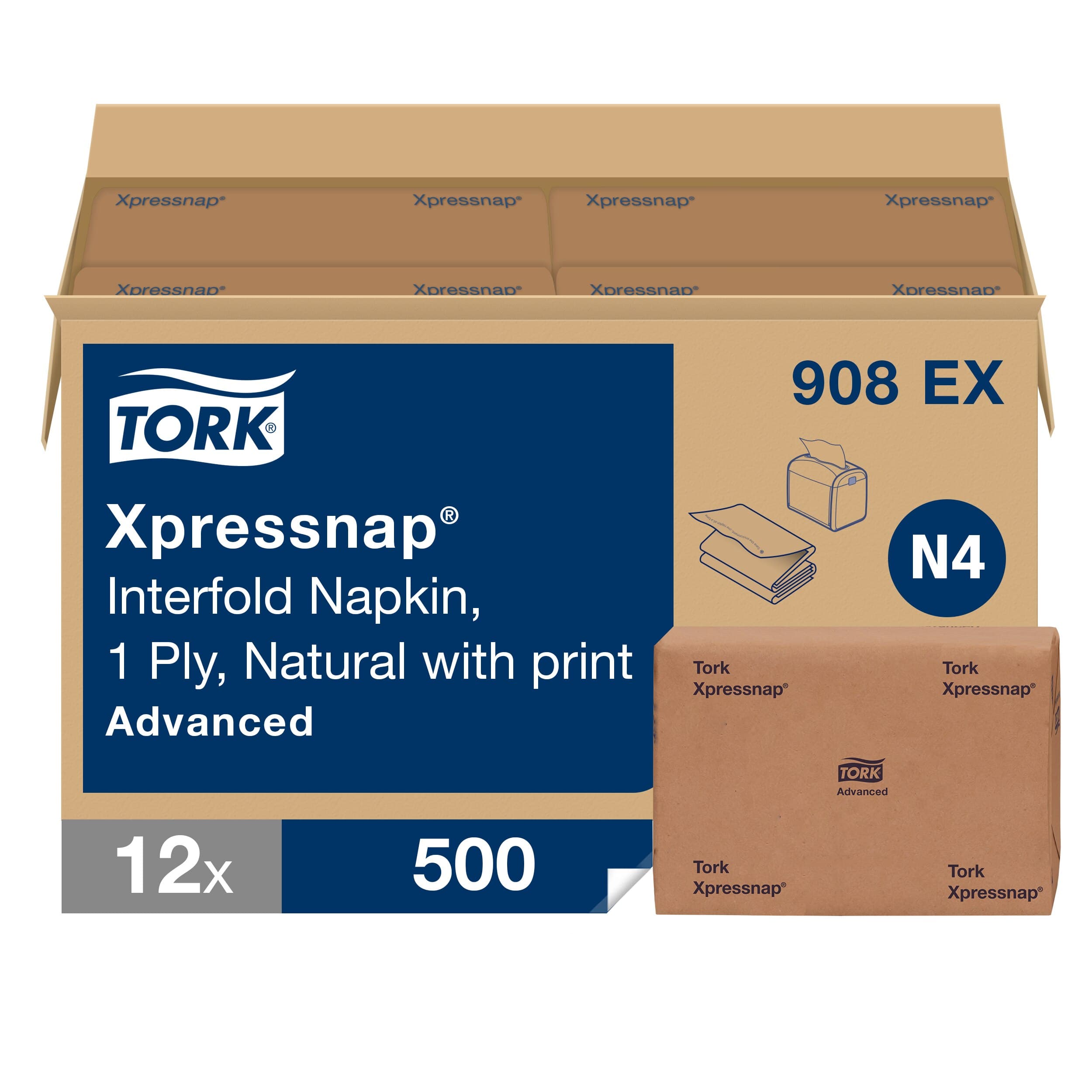 Tork Xpressnap® N4 Dispenser Napkins 4.25X6.5 IN Natural Enviro Print Paper Interfold Embossed 500 Count/Pack 12 Packs/Case
