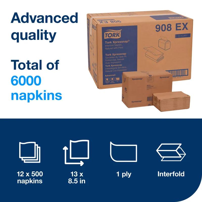 Tork Xpressnap® N4 Dispenser Napkins 4.25X6.5 IN Natural Enviro Print Paper Interfold Embossed 500 Count/Pack 12 Packs/Case