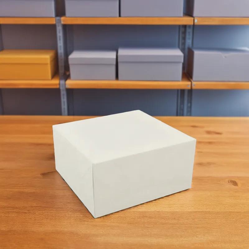 Easy Lock Cake Box 8X8X2.5 IN SUS Paperboard CRB White Square Lock Corner 1-Piece 250/Bundle
