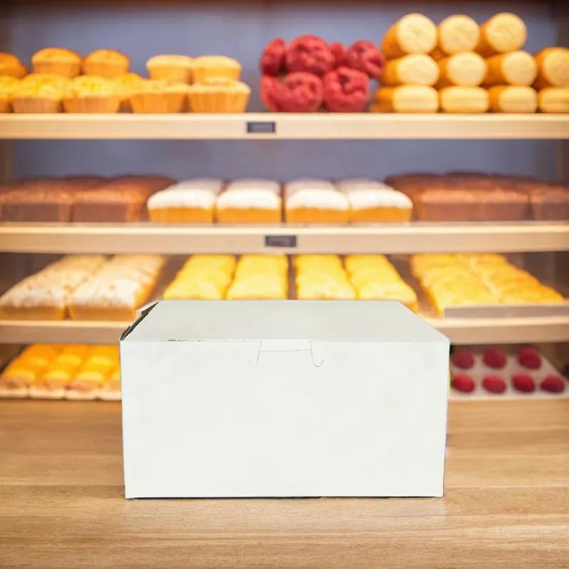 Easy Lock Cake Box 8X8X4 IN SUS Paperboard CRB White Square Lock Corner 1-Piece 250/Bundle