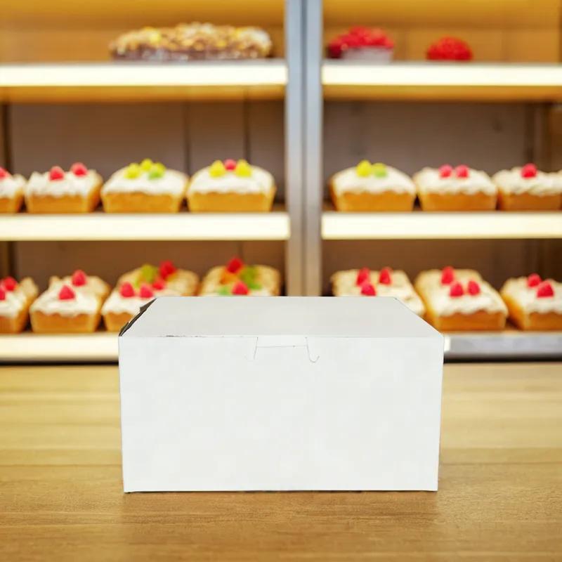 Easy Lock Cake Box 8X8X4 IN SUS Paperboard CRB White Square Lock Corner 1-Piece 250/Bundle