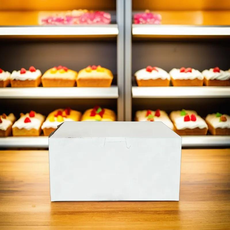 Easy Lock Cake Box 8X8X4 IN SUS Paperboard CRB White Square Lock Corner 1-Piece 250/Bundle