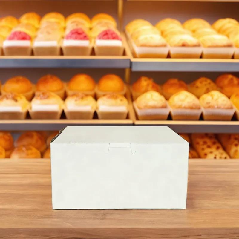 Easy Lock Cake Box 8X8X4 IN SUS Paperboard CRB White Square Lock Corner 1-Piece 250/Bundle