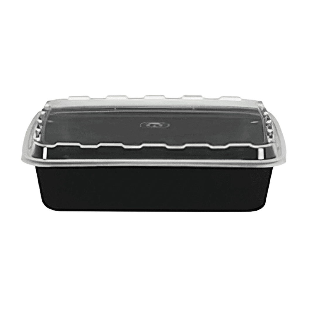 Take-Out Container Base & Lid Combo With Dome Lid 48 OZ Plastic Black Clear Square 100/Case