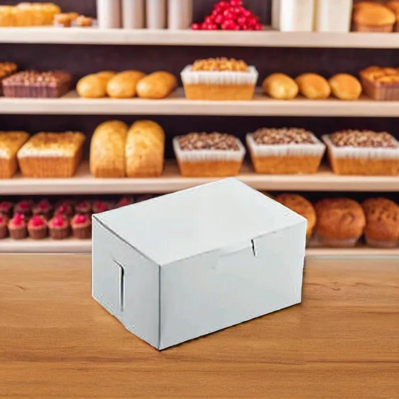 Easy Lock Cake Box 6.5X4X2.75 IN SUS Paperboard CRB White Rectangle Lock Corner 1-Piece 250/Bundle