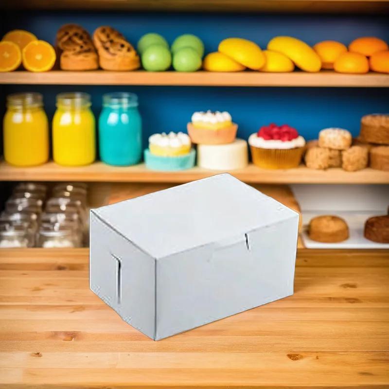Easy Lock Cake Box 6.5X4X2.75 IN SUS Paperboard CRB White Rectangle Lock Corner 1-Piece 250/Bundle
