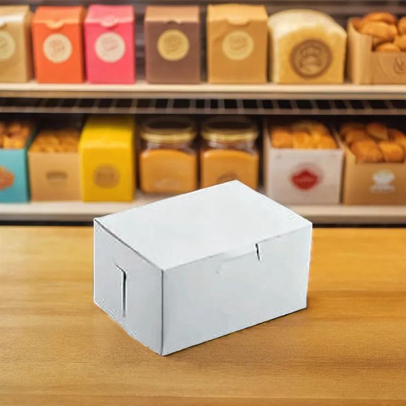 Easy Lock Cake Box 6.5X4X2.75 IN SUS Paperboard CRB White Rectangle Lock Corner 1-Piece 250/Bundle