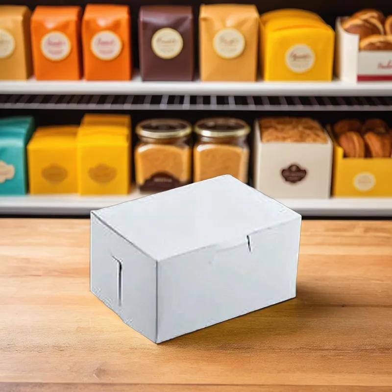 Easy Lock Cake Box 6.5X4X2.75 IN SUS Paperboard CRB White Rectangle Lock Corner 1-Piece 250/Bundle