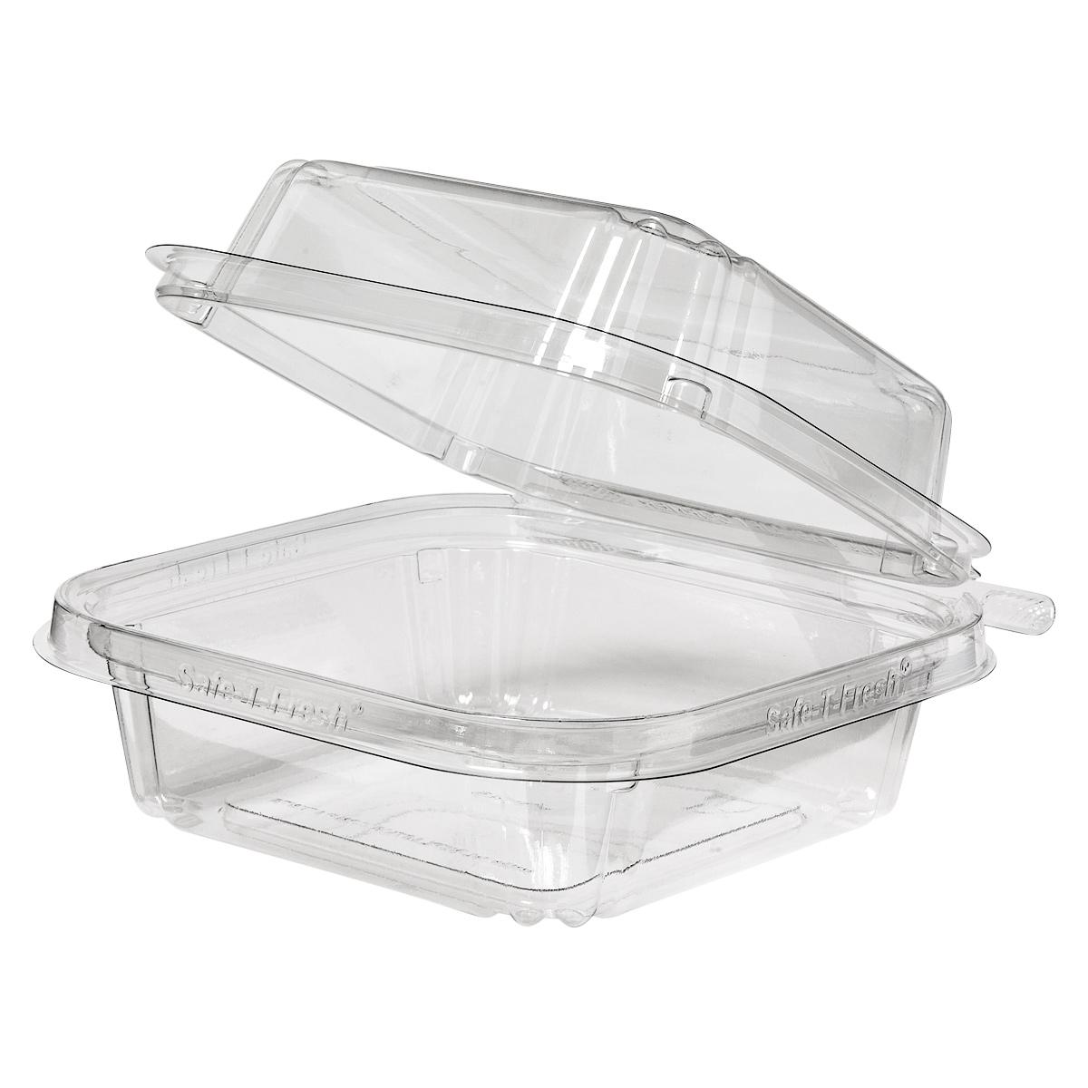 Safe-T-Fresh® Deli Container Hinged With Dome Lid 24.7 OZ RPET Clear Square 272/Case