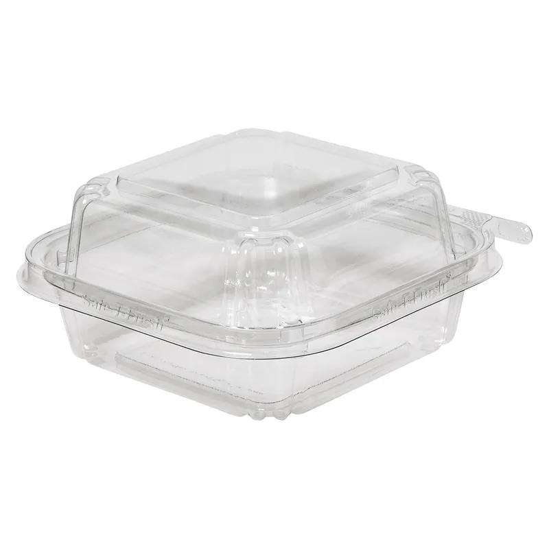 Safe-T-Fresh® Deli Container Hinged With Dome Lid 24.7 OZ RPET Clear Square 272/Case