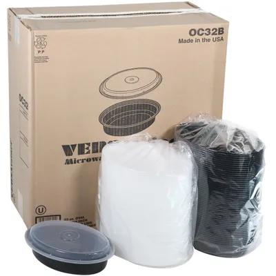 Take-Out Container Base & Lid Combo With Dome Lid 32 OZ PP Black Clear Oval 150/Case
