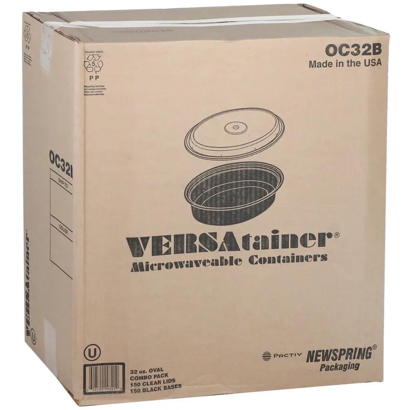 Take-Out Container Base & Lid Combo With Dome Lid 32 OZ PP Black Clear Oval 150/Case