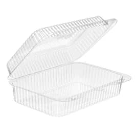 Essentials Take-Out Container Hinged With Dome Lid 75 OZ 9.375X6.75X3.0625 IN RPET Clear Rectangle Deep Bar Lock 276/Case