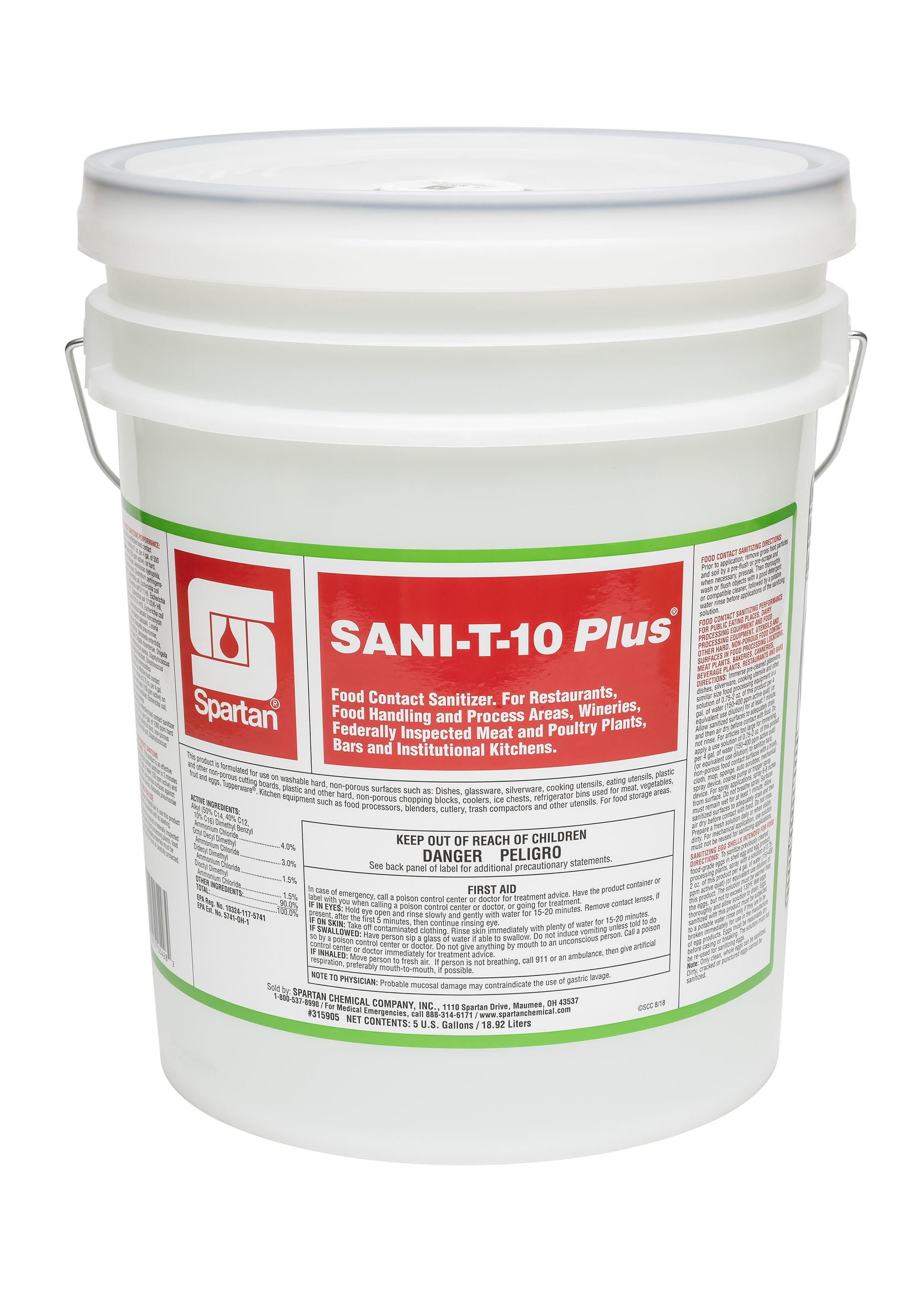 Sani-T-10 Plus® Unscented Food Service Sanitizer 5 GAL Multi Surface Neutral RTU Quat 1/Pail
