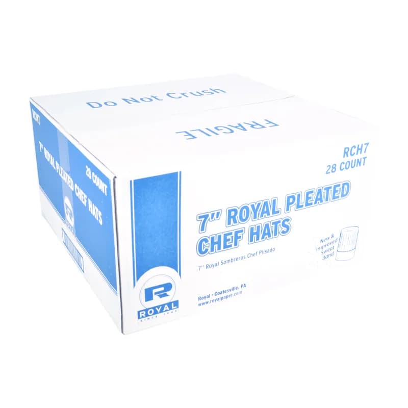 Chef Hat 7 IN White Paper Pleated Comfort Band 28 Count/Pack 1 Packs/Case 28 Count/Case