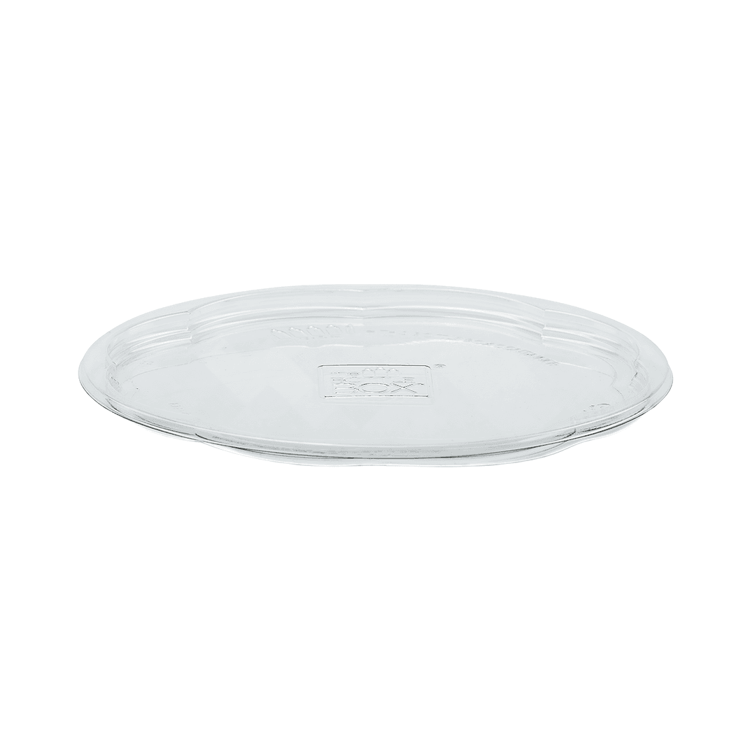 The BOTTLEBOX ® Rose Bowl Lid Flat 6.8X0.75 IN 1 Compartment RPET Clear Round For 24-48 OZ Bowl Unhinged 300/Case