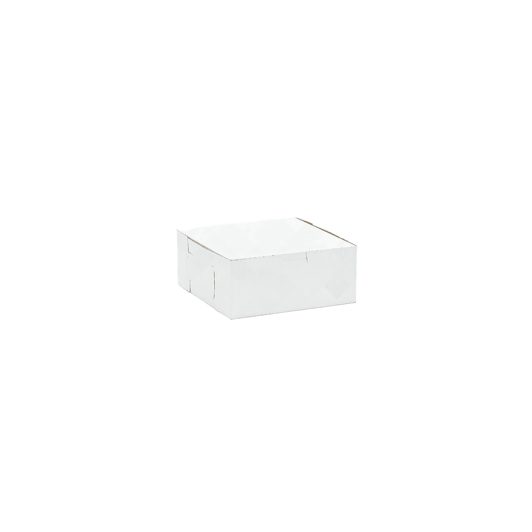 Easy Lock Cake Box 7X7X3 IN SUS Paperboard CRB White Square Lock Corner 1-Piece 250/Bundle
