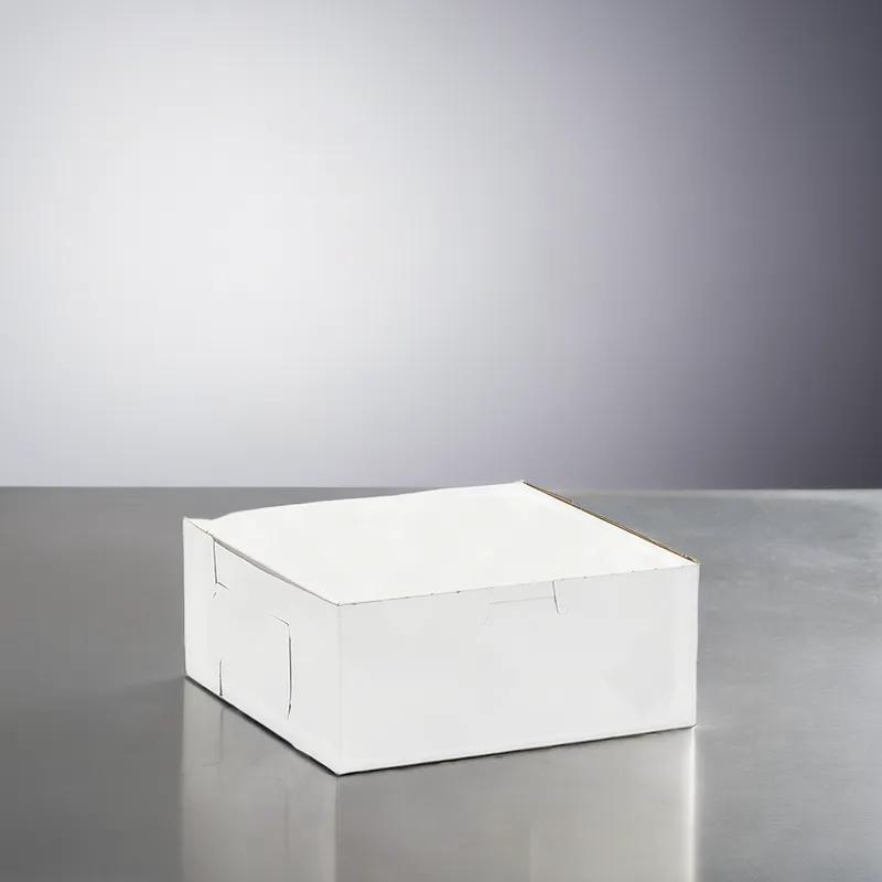 Easy Lock Cake Box 7X7X3 IN SUS Paperboard CRB White Square Lock Corner 1-Piece 250/Bundle