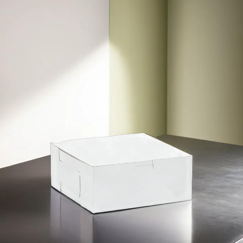 Easy Lock Cake Box 7X7X3 IN SUS Paperboard CRB White Square Lock Corner 1-Piece 250/Bundle