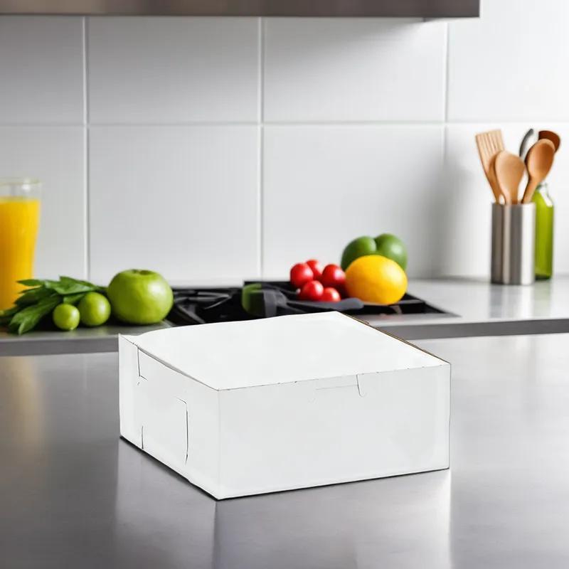 Easy Lock Cake Box 7X7X3 IN SUS Paperboard CRB White Square Lock Corner 1-Piece 250/Bundle