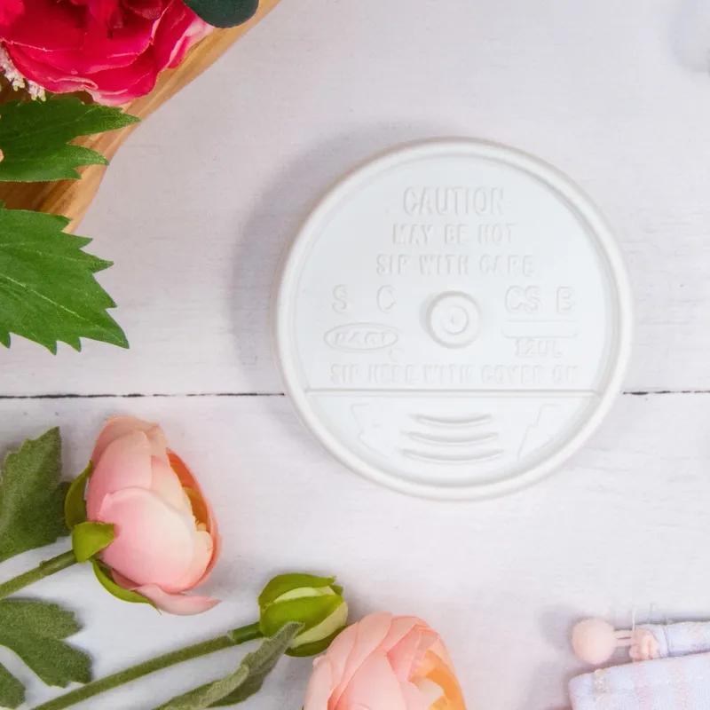 Dart® Lid Flat 3.6X0.6 IN HIPS White For 6-12 OZ Hot Cup Sip Through 100 Count/Pack 10 Packs/Case 1000 Count/Case