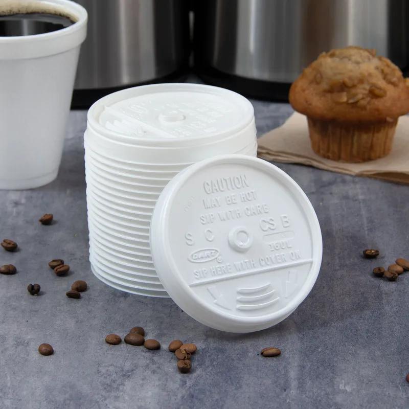 Dart® Lid Flat 3.9X0.6 IN HIPS White For 12-24 OZ Hot Cup Sip Through 100 Count/Pack 10 Packs/Case 1000 Count/Case